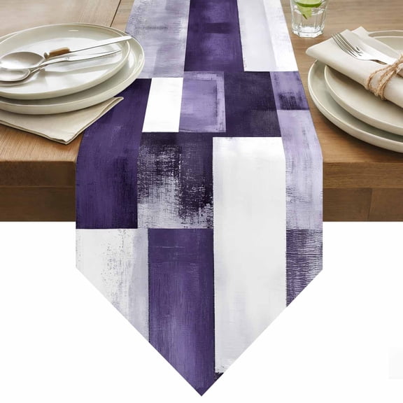 Purple Abstract Table Runner 70 Inches Long Modern Rustic Geometric Color Block Plaid Table Runners for Dining Room Tabletop Dresser Scarf Home Party Banquet Wedding Holiday Decoration