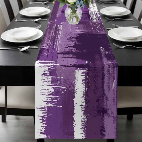 Purple Abstract Table Runner 72 Inches Long, Modern Mottled Art Oil Painting Kitchen Coffee Dining Table Decoration for Home Party Birthday Wedding Home Decor 14x72 Inches