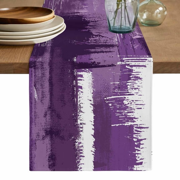 Purple Abstract Table Runner, Modern Mottled Art Oil Painting Washable Cotton Linen Table Runners 36 Inches Long, Dresser Scarf Runner for Nightstand/End Tables/Round Tables 13''x36''