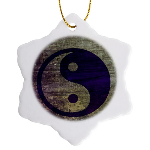 3drose, Purple Abstract Yin Yang- Balance- Inspirational- Spirituality, 3 inch Snowflake Porcelain Ornament