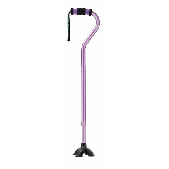 Purple Adjustable Cane for Men & Women - Lightweight & Sturdy Offset Walking Stick - w/Quadruple Tip - Mobility Aid for Elderly, Seniors