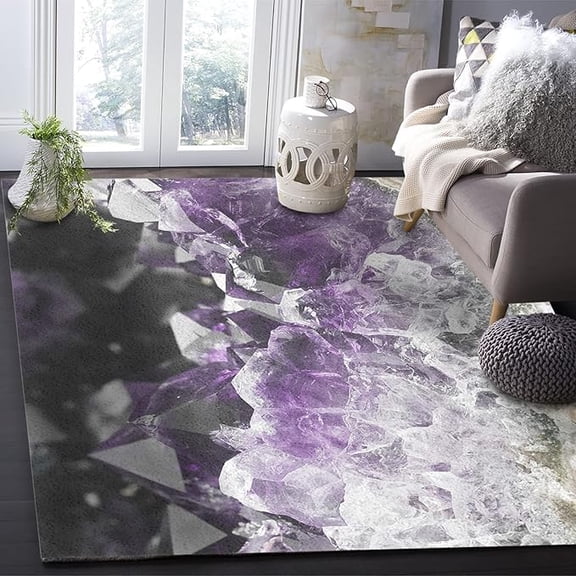 Purple Agate Area Rug, Modern Marble Geometric Art Soft Rug With Anti-Slip Backing Durable Carpet For Living Room Bedroom Dining Room 2 x 3ft