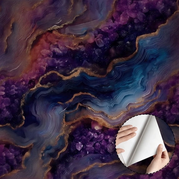 Purple Agate Crystal Wallpaper Modern Minimalist Aesthetic, Self adhesive and removable waterproof Wall Decoration for Living Room Bedroom Bathroom Kitchen Cabinet Drawer 17.7 * 118 in