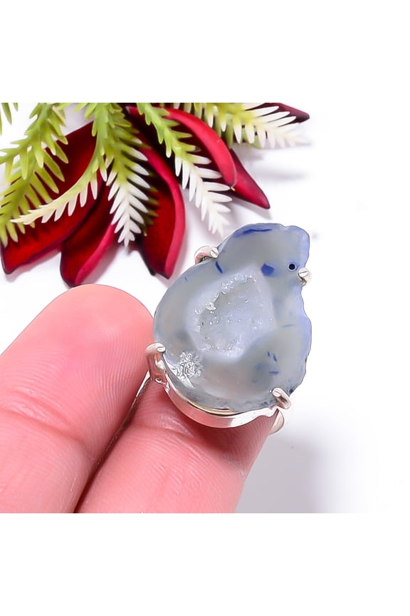 Purple Agate Drusy - Botswana Gemstone 925 Sterling Silver Ring S.7 R47