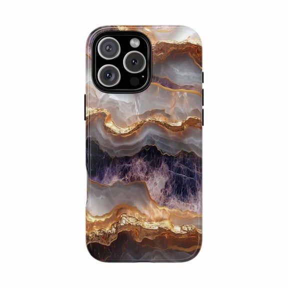 Purple Agate Stone Geode Opulent Gold Artistic Phone Case for 11 12 13 14 15 16 17 Pro Max