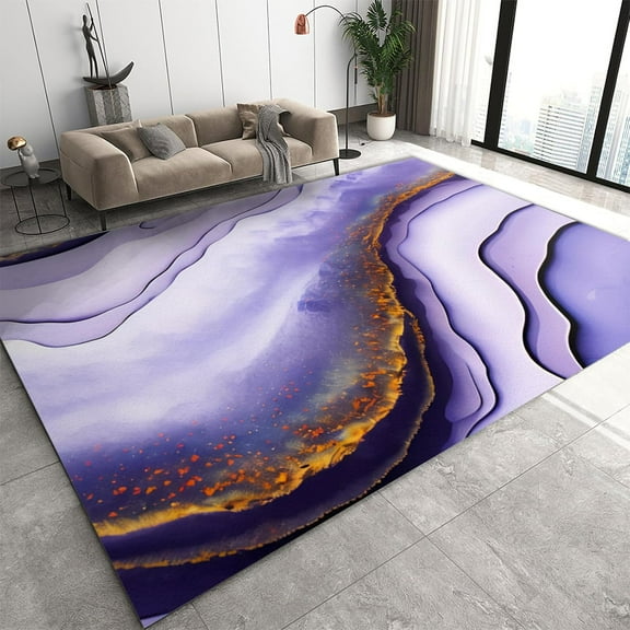 Purple Agate Water Ripples Area Rug, Modern Luxury Marble Texture Indoor Carpet, with Non-Slip Rubber Backing Washable Rugs for Dining Room Home Office 3' x 5'