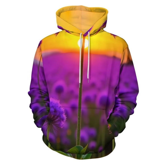 Purple Allium Flowers at Sunset Men's Women Vintage 3D Hooded Sweatshirt - All-Season Loose Fit Streetwear