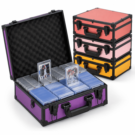 Purple Aluminum Alloy Trading Card Storage Case Holds 650+ 3x4 35pt Toploaders