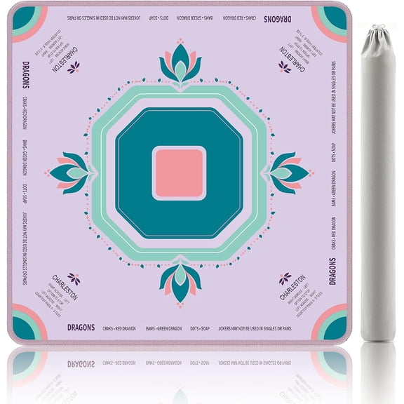 Purple American Mahjong Mat 32.7" x 32.7" 3mm Non-Slip Noise Reduction Rubber Backing with Rules for Game Nights