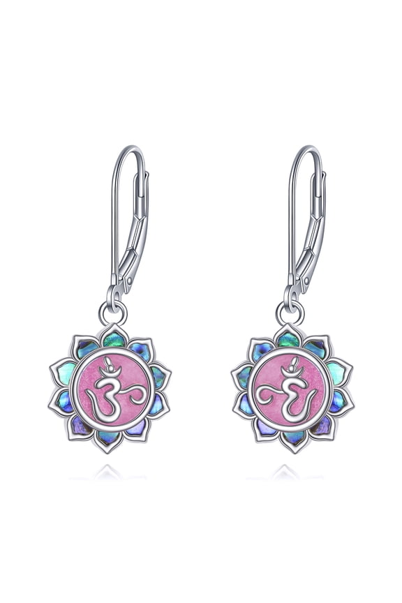 Purple Amethyst 7 Chakra Lotus Flower Earrings 925 Sterling Silver Abalone Dangle Earrings for Women Yoga om Jewelry Gifts
