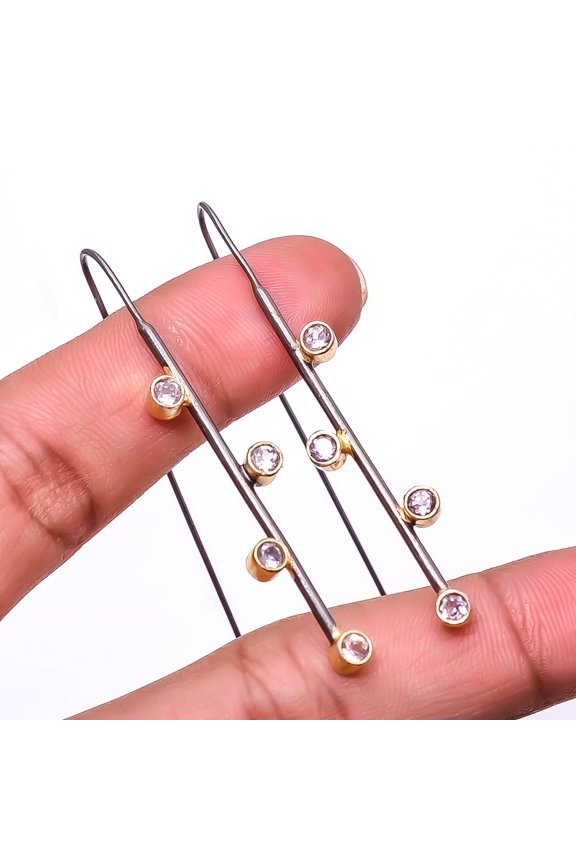 Purple Amethyst 925 Silver Black And Gold Rhodium Plated Earring 2.15" E53, Handmade Jewelry, Dangle Earring