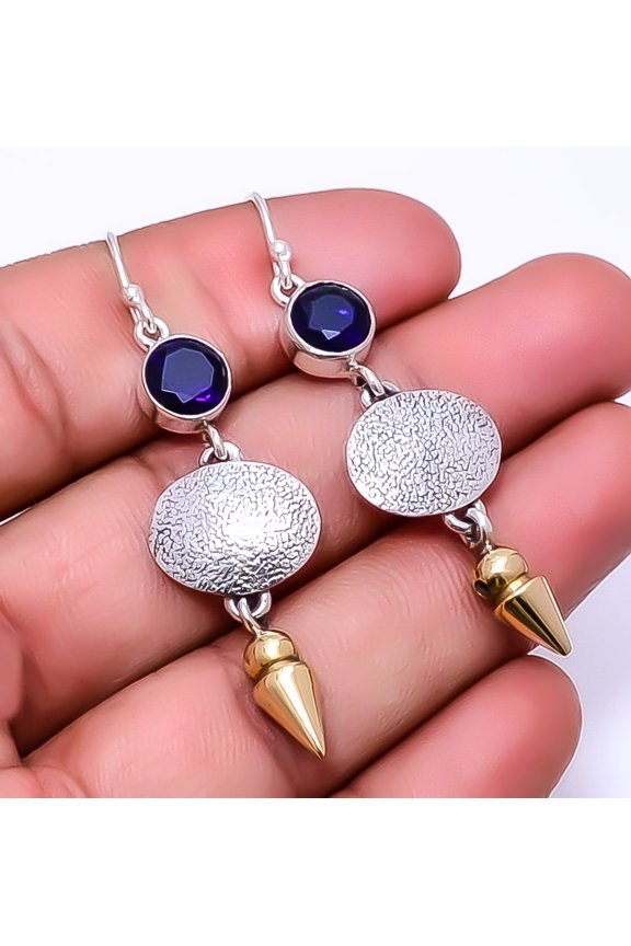 Purple Amethyst 925 Sterling Silver Two Tone Arrow Head Earring 2.34" E932110216, Handmade Jewelry, Dangle Earring