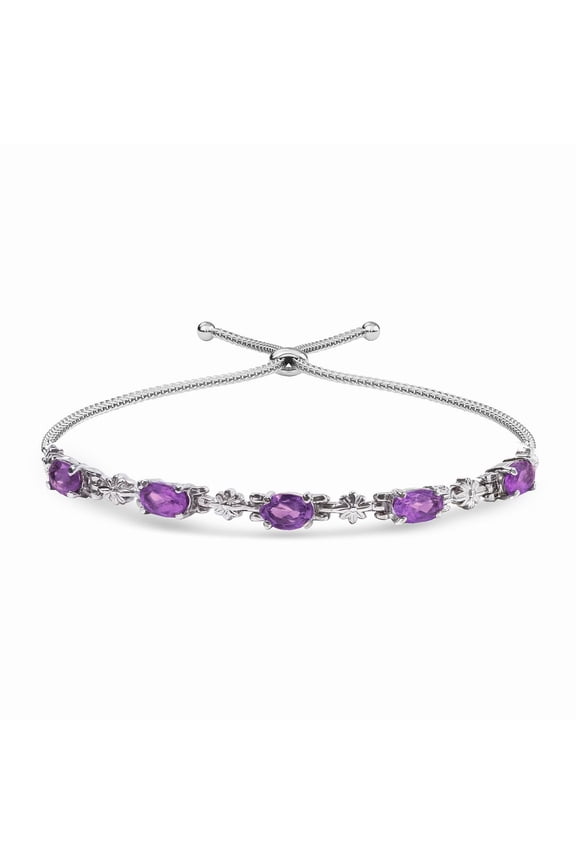 Amethyst Bracelet for Women in Stainless Steel - Unique Adjustable Birthstone Jewelry for her Birthday Christmas Gifts Size - 10.5 Inches