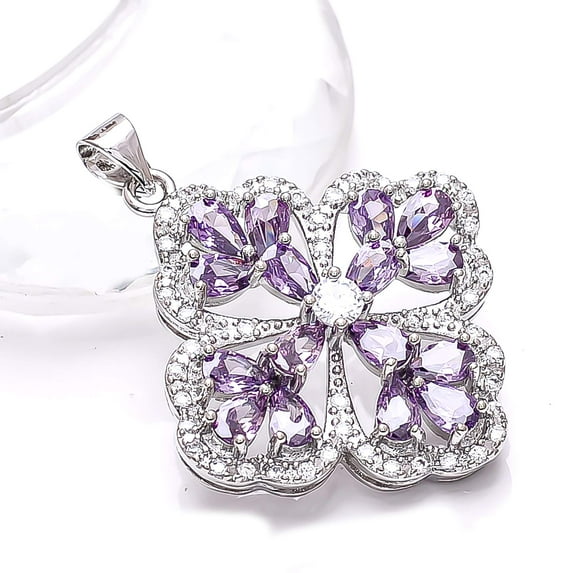 Purple Amethyst, Cubic Zirconia 925 Silver Platinum Plated Pendant 1.30" P8026, Amethyst Pendant, Gift For Her, Pear Pendant, Purple Pendant