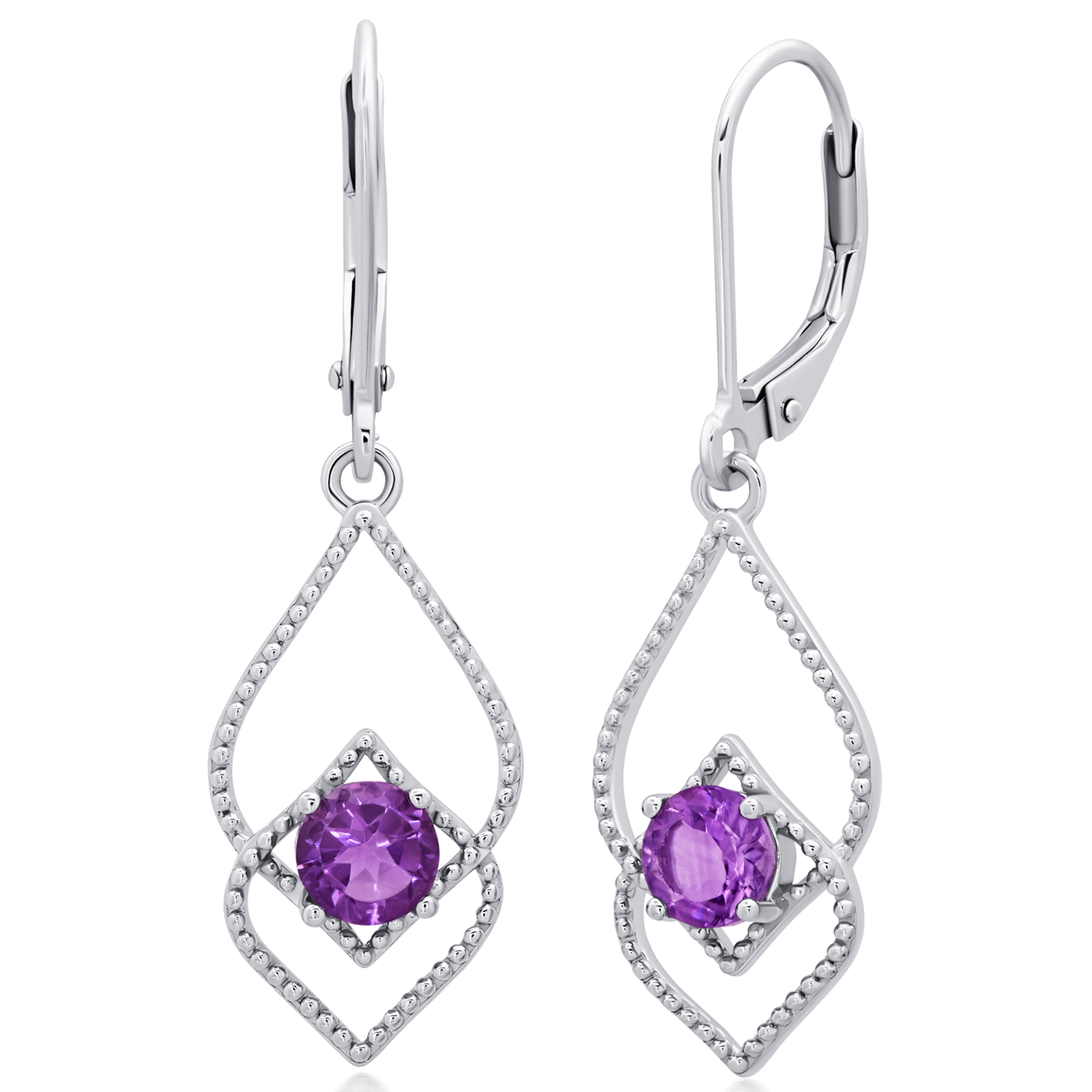Purple Amethyst Dangle Earrings for Women in 925 Sterling Silver with Leverback and 5mm February Birthstone by MAX + STONE