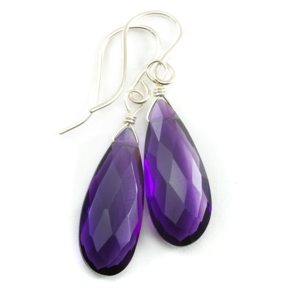 Purple Amethyst Earrings Smooth Long Cut Pear Shape Teardrop 14k Yellow Gold Spyglass Designs