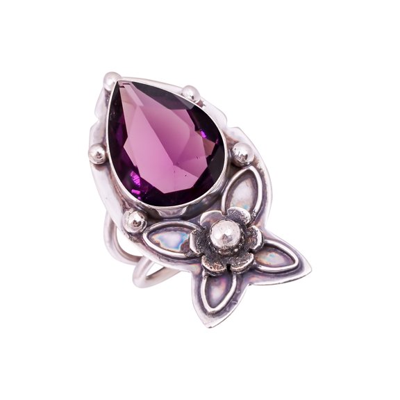Purple Amethyst Gemstone 925 Sterling Silver Ring, Adjustable Ring, Silver Jewelry Ring, Purple Ring, Pear Ring, Dainty Ring, Handmade Ring, Gemstone