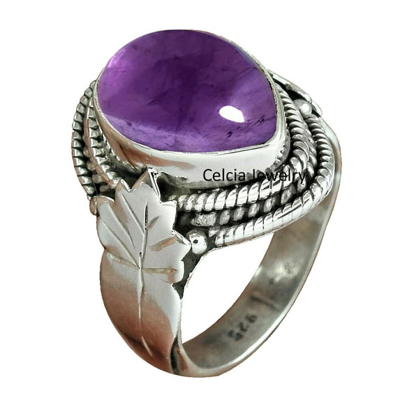 Purple Amethyst Gemstone Pear Shape Band Ring, Unique Handmade Designer Attractive jewelry, Beautiful Womens Gift Ring, Amazing February Birthstone Ring