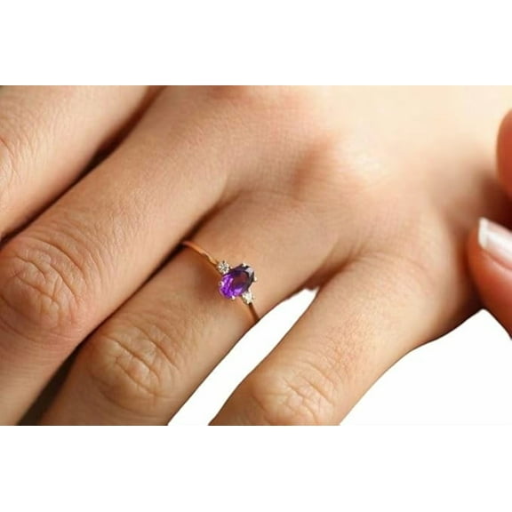Purple Amethyst Gemstone Ring, Natural AAA Amethyst Tiny Ring, CZ Ring, February Birthstone, Women Ring, Yellow Gold Plated, 925 Sterling Silver, Dainty Ring, Minimal Anniversary Ring, Christmas Ring