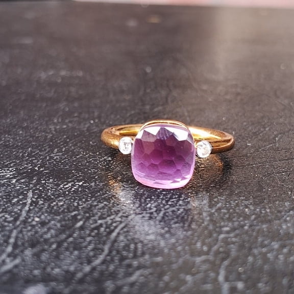 Purple Amethyst Gemstone With Moissanite 925 sterling Silver Ring For Women