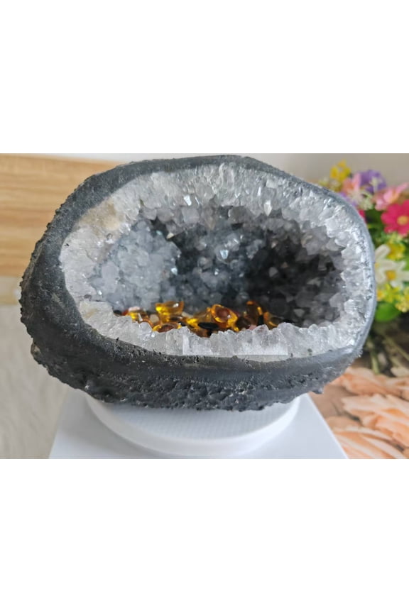 Purple Amethyst Geode (766g), Beautiful Raw Crystal Stone, Size For 3.94*2.36*2.95