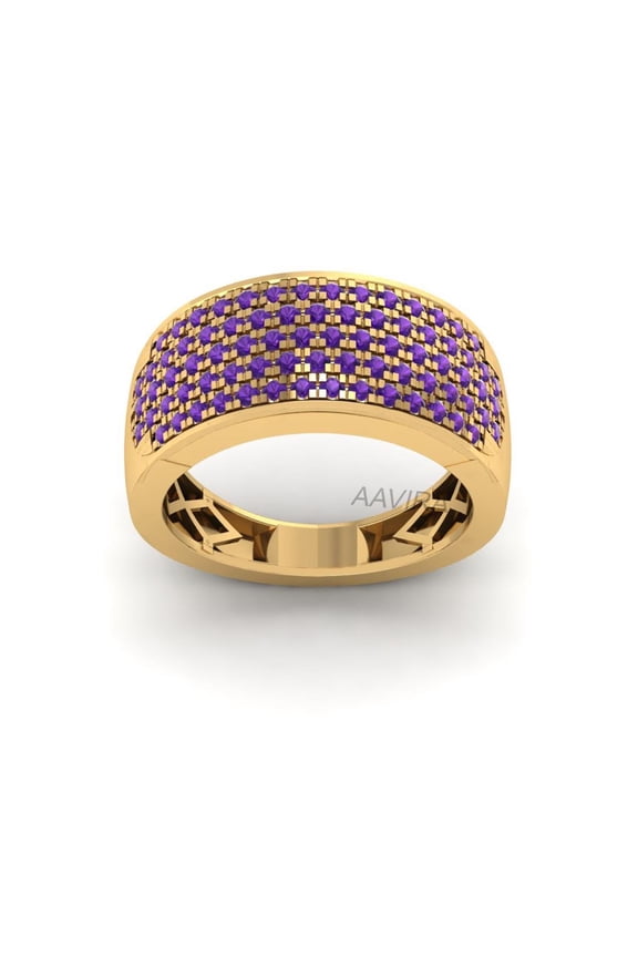 Purple Amethyst Mens Ring, Wide Gemstone Comfort Fit Anniversary Band, Birthday Gift for Him