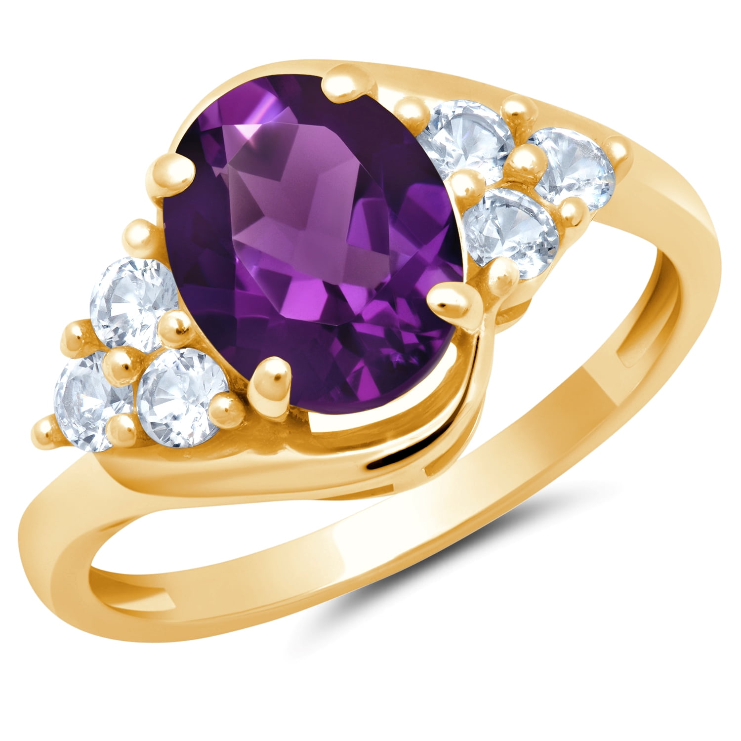 Purple Amethyst Oval Sunburst Halo Ring for Women in 10k Yellow Gold