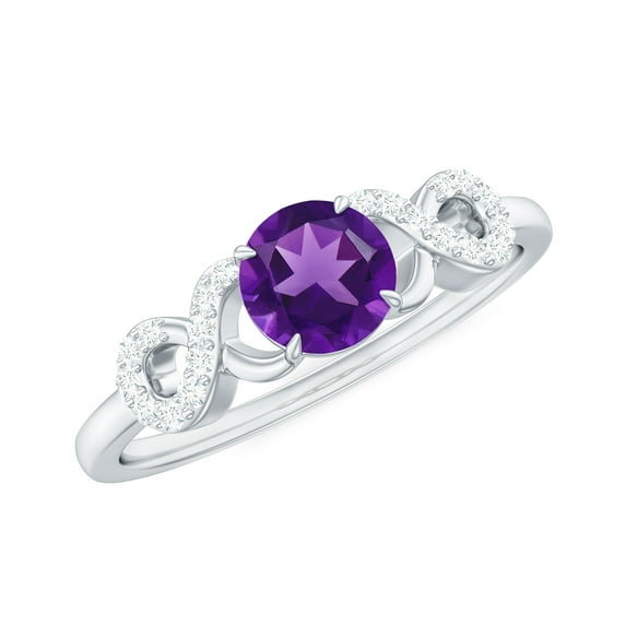 Rosec Jewels Purple Amethyst Promise Ring with Diamond for Women (AAA Grade), 14K White Gold, US 3.00