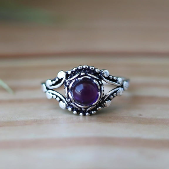 Purple Amethyst Ring, 925 Silver Ring, Statement Ring, Minimalist Ring, Boho Ring, Vintage Ring, Cabochon Ring, Crystal Ring, Beautiful Ring