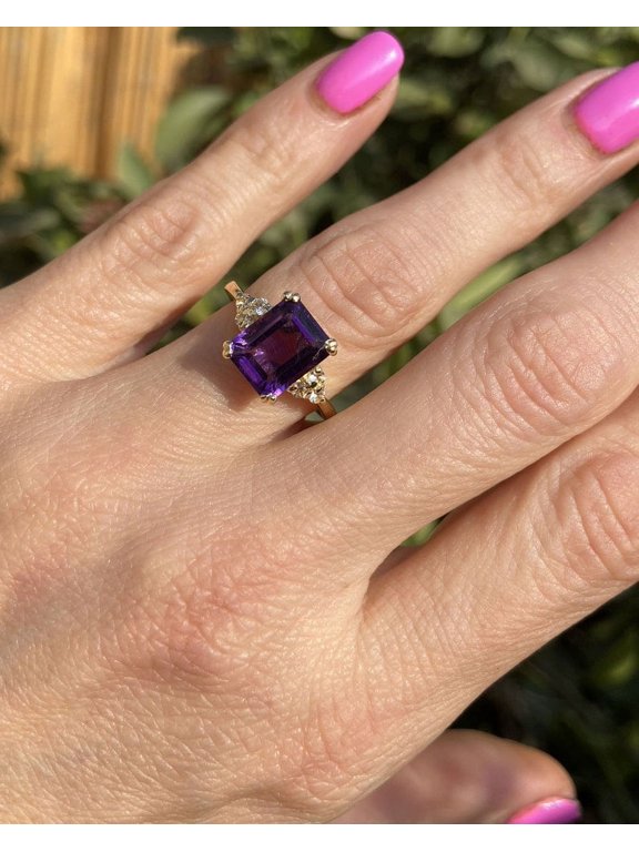 Purple Amethyst Ring February Birthstone Statement Ring Gold Ring Engagement Ring Gemstone Ring Rectangle Ring Cocktail Ring