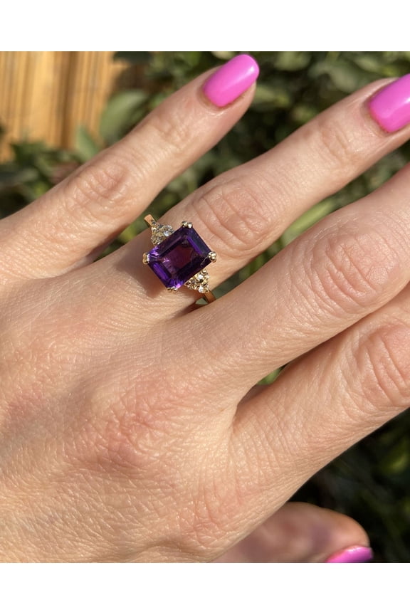 Purple Amethyst Ring February Birthstone Statement Ring Gold Ring Engagement Ring Gemstone Ring Rectangle Ring Cocktail Ring