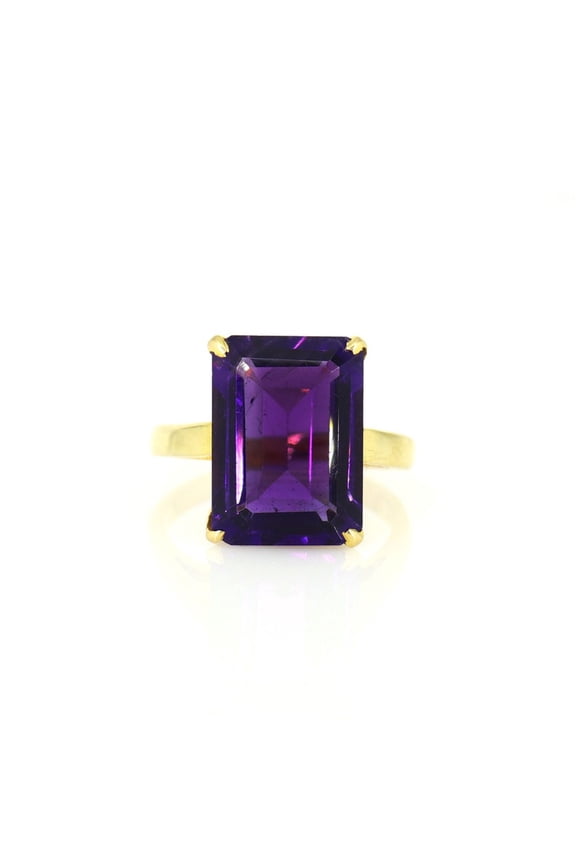 Purple Amethyst Ring - Statement Ring - Gold Ring - Engagement Ring - Prong Ring - Rectangle Ring - Cocktail Ring - Gemstone Ring