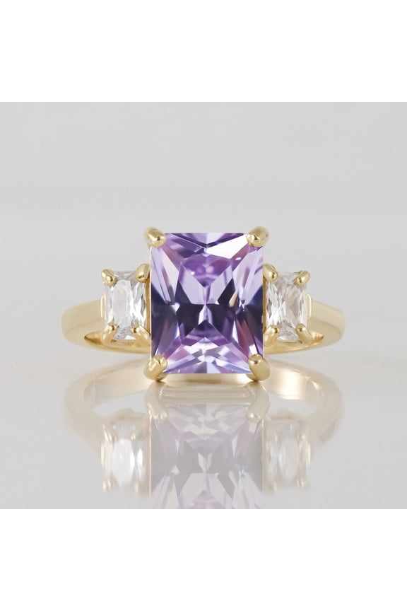 Purple Amethyst Ring - Statement Ring - Gold Ring - Engagement Ring - Prong Ring - Rectangle Ring - Cocktail Ring - Gemstone Ring