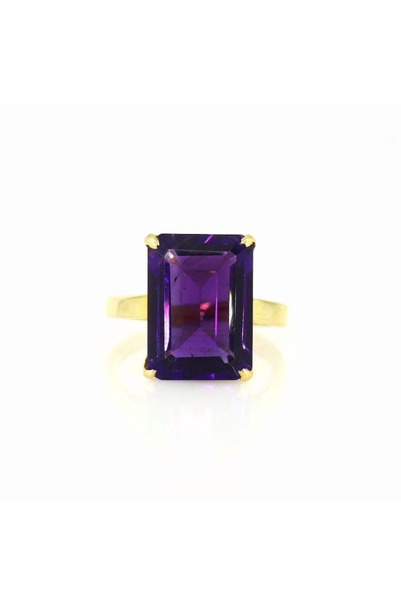 Purple Amethyst Ring - Statement Ring - Gold Ring - Engagement Ring - Prong Ring - Rectangle Ring - Cocktail Ring - Gemstone Ring