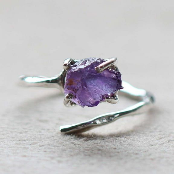 Purple Amethyst Rough Prong Setting Adjustable Women's Anniversary Ring Gift For Her&nbsp;