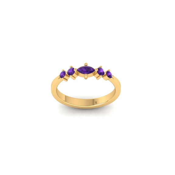 Purple Amethyst Wedding Band for Women, Marquise Cut Ring, 14K Yellow Gold Plated