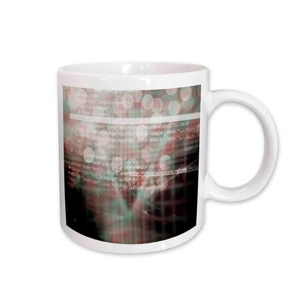 3drose, Purple and Aqua Bokeh Sparkle with Internet Coding Overlay, 15oz Mug