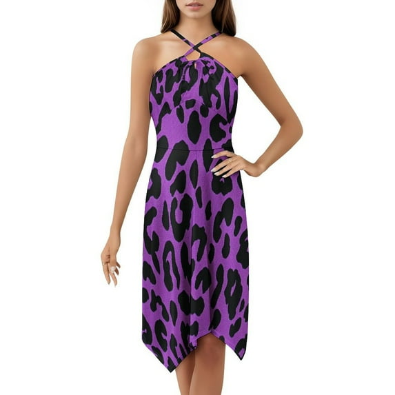 Purple And Black Cheetah Print Dress Elegant Party Dresses Evening Dresses Women Dress Long Dresses Sleeveless Dress Ladies Dresses