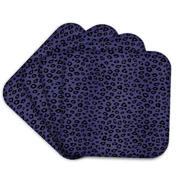 3drose, Purple and Black Leopard Print, Set of 4 Coasters - Soft