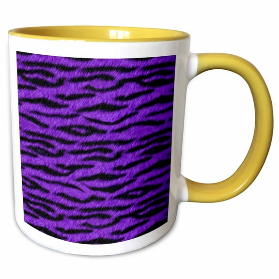 3drose, Purple and Black Tiger Animal Print, 11oz Two-tone Yellow Mug