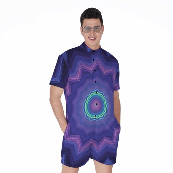 Purple And Blue Kaleidoscope Short Sleeve Men'S Rompers Casual Summer Jumpsuits Outfit