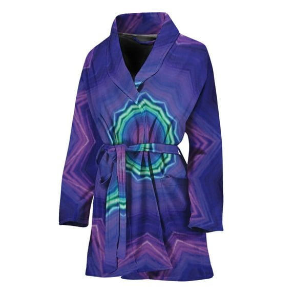 Purple And Blue Kaleidoscope Women Bathrobe One Size Univeral Fits Fashion Lightweight Plush Fleece Long Robe For Women
