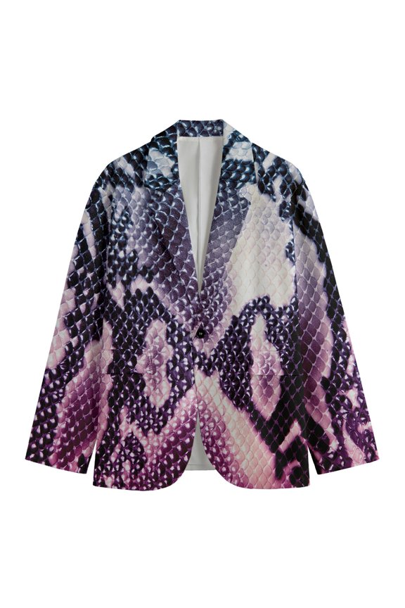 Purple And Blue Snakeskin Print Men'S Blazer, Python Snake Fun Novelty Blazer