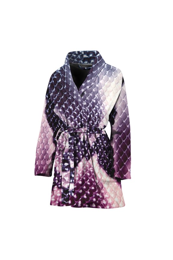 Purple And Blue Snakeskin Women Bathrobe One Size Univeral Fits, Snakes Python Fashion Lightweight Plush Fleece Long Robe For Women