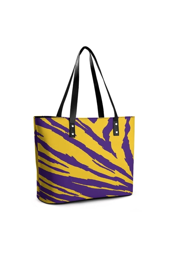 Purple And Gold Tailgate Swag - Claw Marks Woman Leather Handbags Large Tote Bag Fashion Portable Handbags With Zipper