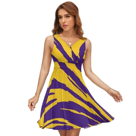 Purple And Gold Tailgate Swag - Claw Marks Women's Tank Dress V Neck Sleeveless Summer Sundress