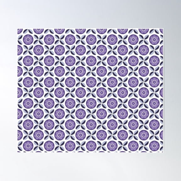 Purple And Grey Floral Retro Pattern Poster Wall Art, Modern Wall Decor For Living Room Bedroom, 8x12 UNFRAMED