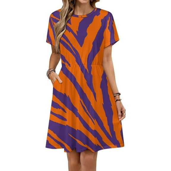 Purple And Orange Tailgate Swag Claw Marks Dress Fashion Beach Short Sleeve Dresses Female Party Printed Sundress