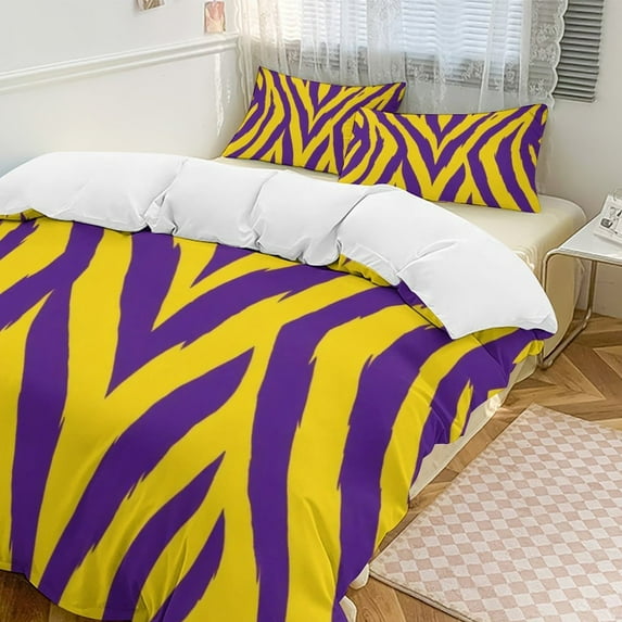 Purple And Orange Tailgate Swag Claw Marks Duvet Cover Set Themed Multicolor Polyester Bedding Set for Bedroom Decoration