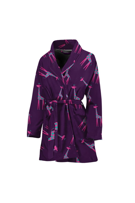 Purple And Teal Giraffe Pattern Women Bathrobe One Size Univeral Fits Fashion Lightweight Plush Fleece Long Robe For Women